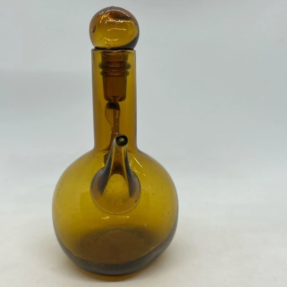 Vintage MCM Amber Handblown Glass Cruet & Stopper